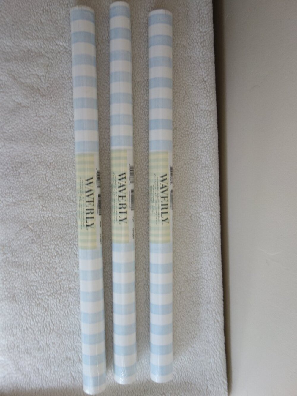 3 New WAVERLY Blue White Stripe Wallpaper Double Rolls #572254 22 inches x 9 yar